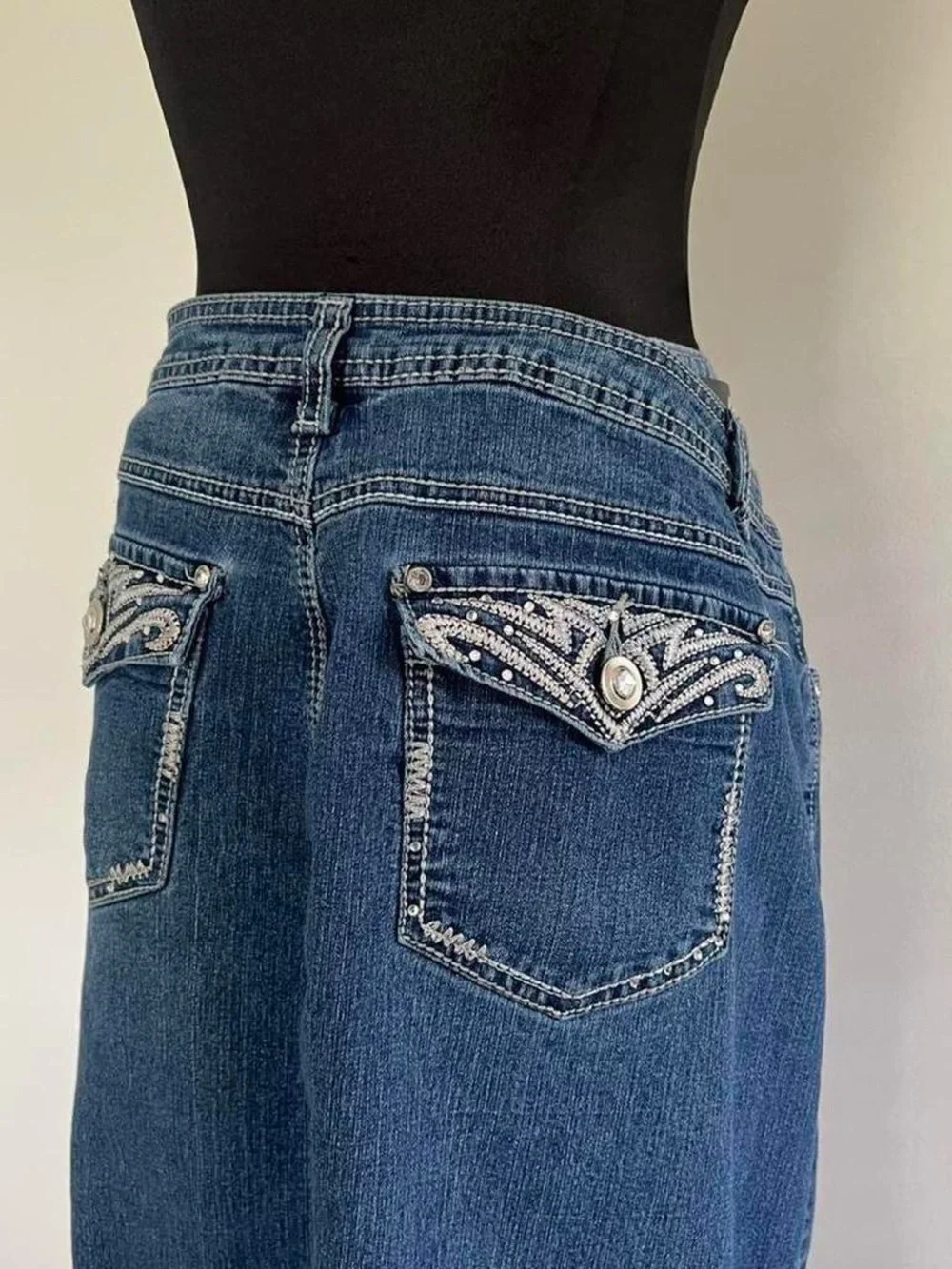 Cato blue Denim maxi Skirt rhinestone pockets